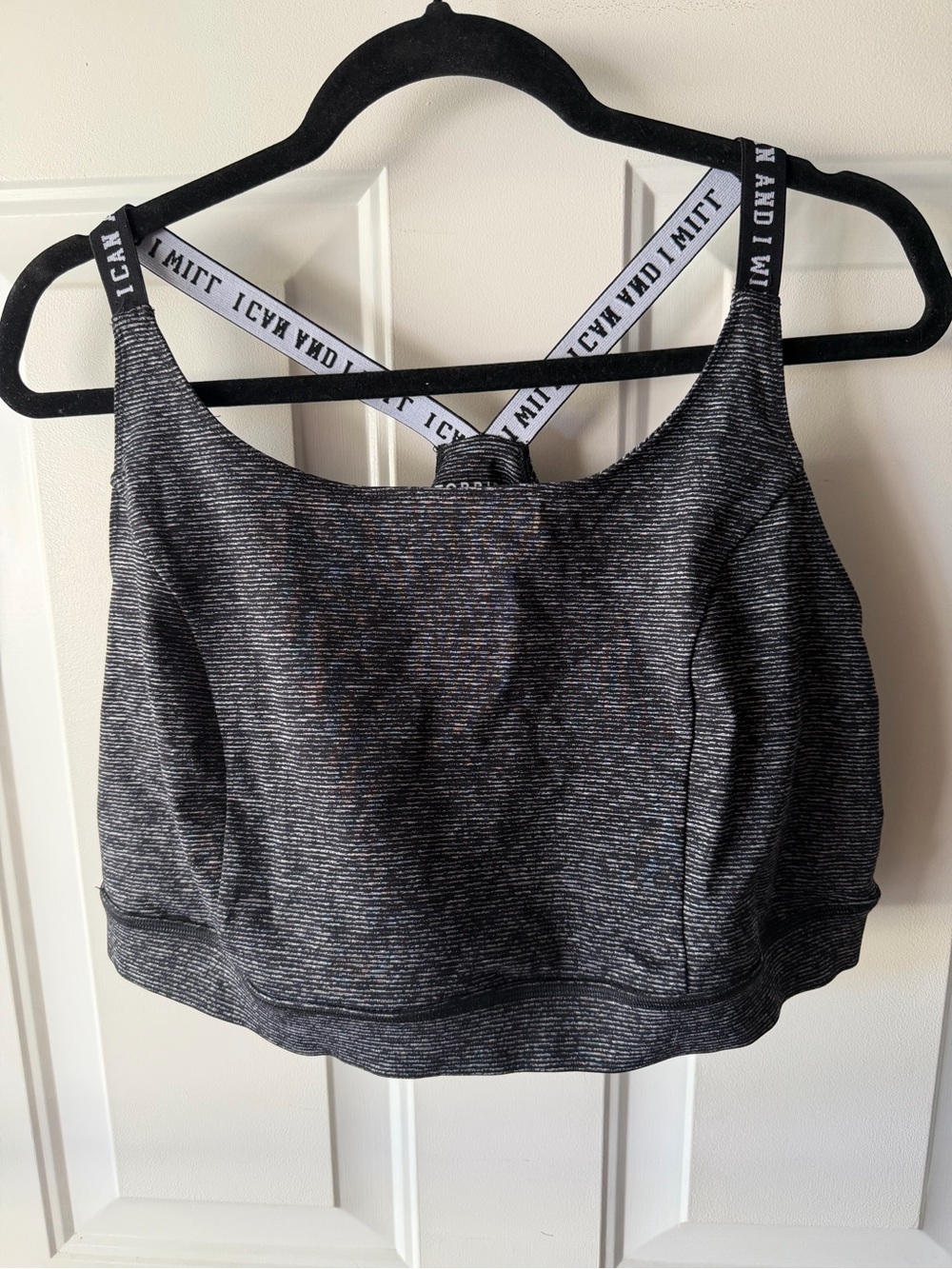 3X Women's Heathered Black Sports Bra with Branded Straps